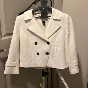 White cropped blazer. Purchased about a year ago, work it once for a wedding.